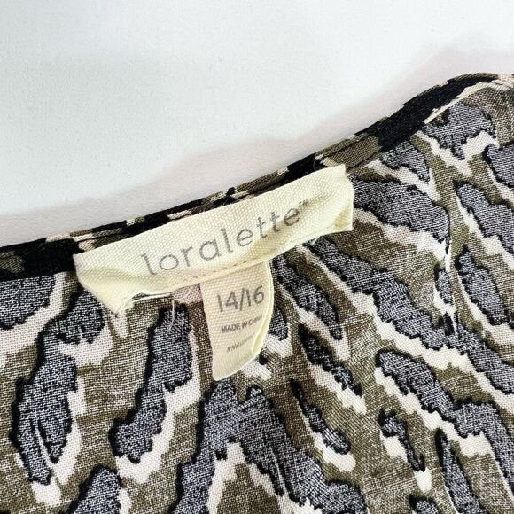 Loralette Dress 14/16 Khaki Green Animal Print V-Neck Ruffles Sleeve Maxi Formal - Picture 6 of 10